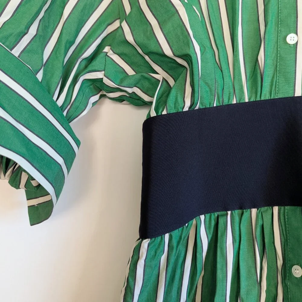 STAUD Michelle Striped Shirt Mini Dress Seaweed Green Size M NWT Chic Versatile - Picture 11 of 16